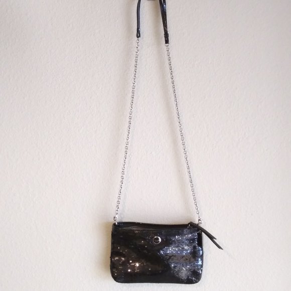 NWOT MINT COACH Black Poppy Sequin Clutch w/ Shoulder Chain - Picture 9 of 10